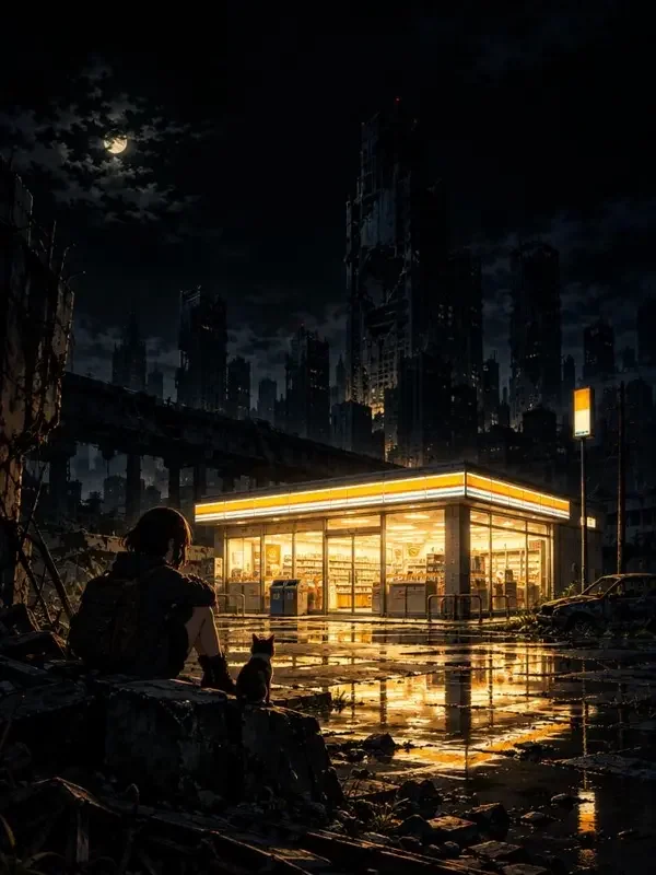 AI漫剧：末日便利店短剧封面，悬疑题材AI漫剧